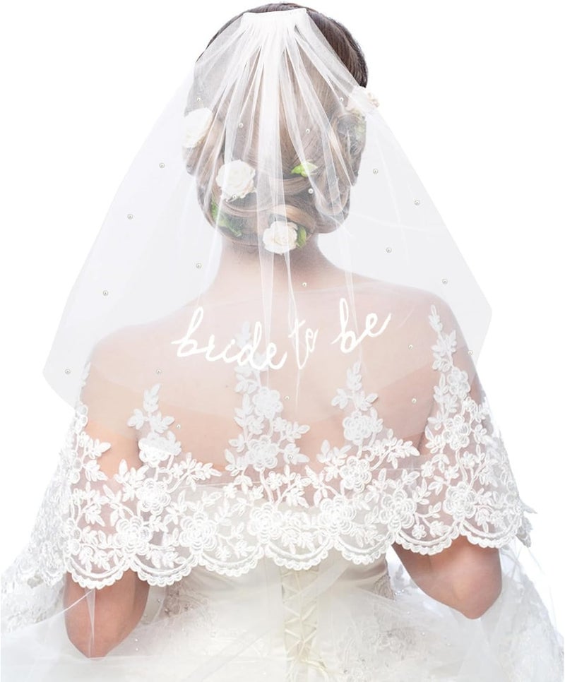 Waliah Bride To Be Embroidered Veil, Bride Veil for Bachelorette Party White Veils for Brides Accessories for Bridal Showers Favor - Image 3